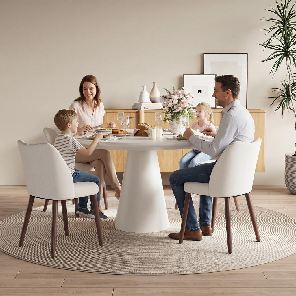 Upholstered Dining Chairs Set of 4, Farmhouse Fabric Kitchen Chairs with Solid Wood Legs, Modern Dining Room Chairs for Restaurant & Cafe, Beige