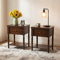 Solid Wood Nightstands Set of 2 with Drawer, Farmhouse End Table Sofa Side Table with Storage Shelves, Real Wood Beside Table Accent Table for Small Spaces, Living Room, Easy Assembly (Walnut)