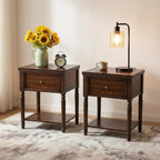 Solid Wood Nightstands Set of 2 with Drawer, Farmhouse End Table Sofa Side Table with Storage Shelves, Real Wood Beside Table Accent Table for Small Spaces, Living Room, Easy Assembly (Walnut)