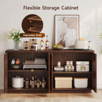 ONBRILL 63 Inch Sideboard Buffet Cabinet with Storage, Large Coffee Bar Cabinet with 4 Doors, Adjustable Shelves, Credenza Storage Cabinets for Kitchen, Living Room, Entryway, Dark Walnut
