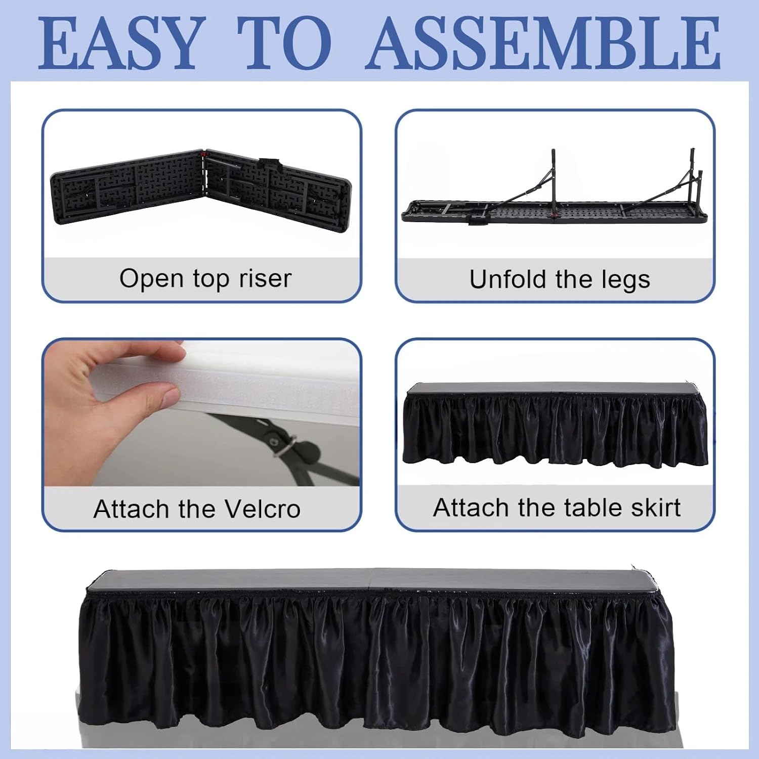 Vercraft Portable Bar Top Riser Tables Folding Bar Riser Mobile Table Foldable Portable Risers with Skirt for Events Wedding Banquet Home Party Picnics (Table Not Included)(Black Skirt,6 ft,Black)