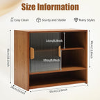 Small Bamboo Kitchen Pantry Sideboard, 3Tiers Freestanding Countertop Storage Cabinet with 2 Acrylic Doors Black Storage Shelf, Sliding Pantry Cabinet for Home Bar, Coffee Bar (Tea-Colored)