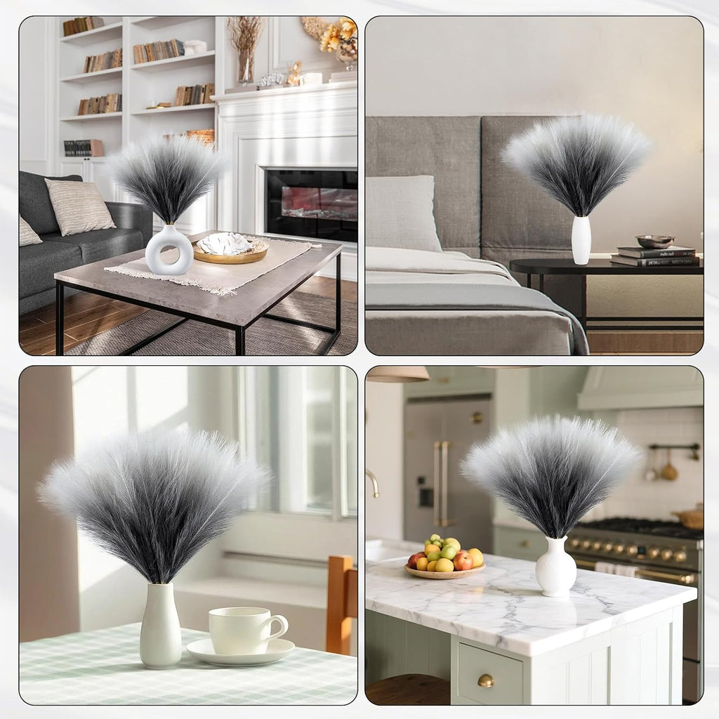 Ureymx Faux Pampas Grass Decor 17.7 Inch 6pcs, Pompas Grass Flower Arrangement and Vase Filler Artificial Pampas Grass Short Decor for Boho Home Wedding Decoration (Gradient Grey)