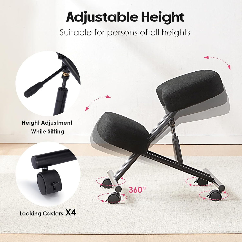 Kneeling Chairs Linen Ergonomic Home Office Chair Adjustable Height Seat Rolling Wheels Comfort Thick Cushion Work Stool Improve Posture Chairs