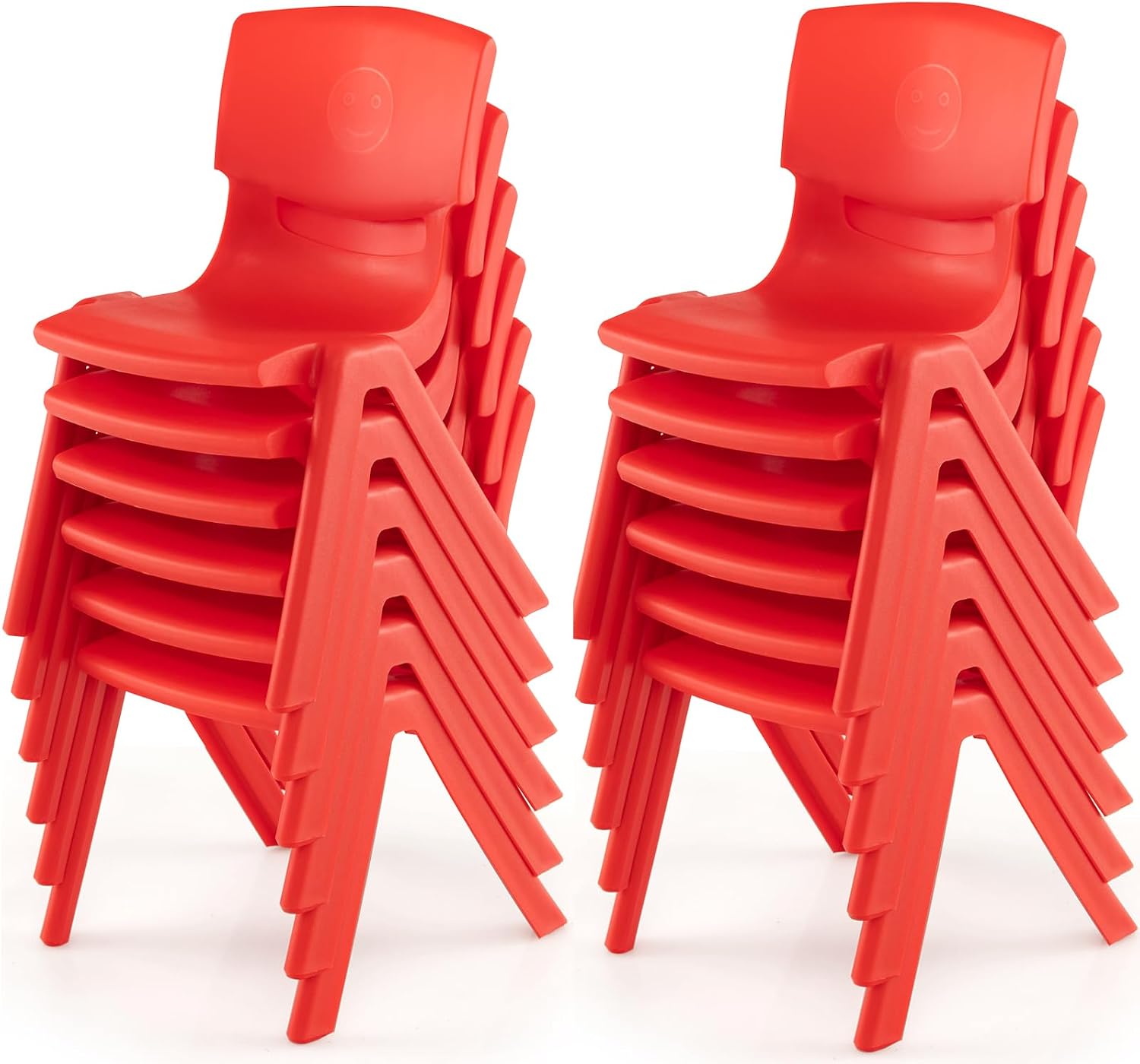 12 Pack Premium 13.8" H Plastic Stackable School Chairs - Classroom & Kids Desk Chair, Toddler & Child Lawn Seating - Flexible, Durable & Easy Storage - Red