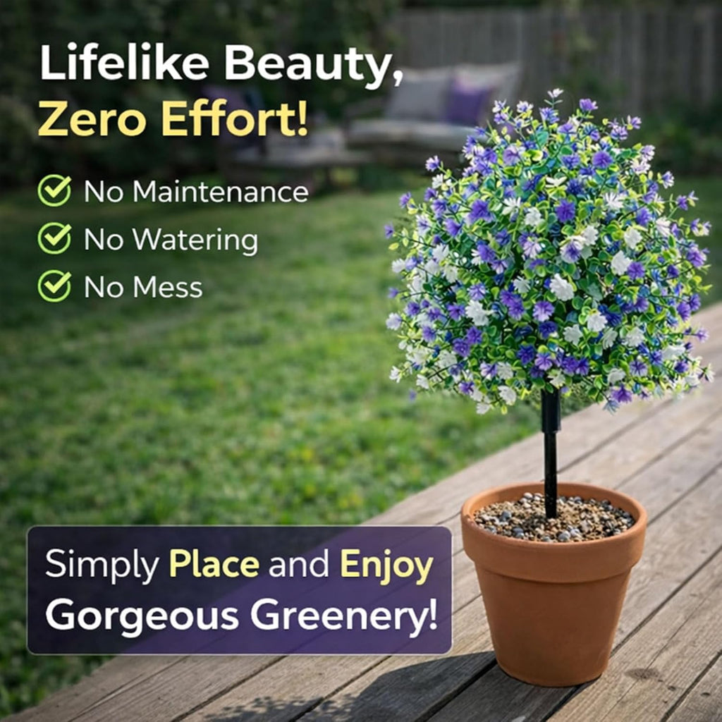 Artificial Potted Plants with Ground Stakes, UV Resistant Camellia Topiary, Outdoor Indoor Faux Shrubs, Waterproof Decorative Plants for Garden Porch Patio Yard (4)