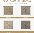 Carved Buffet Cabinet with Floral Pattern & Gold Handle, 31.5" W Distressed Sideboard with 2 Doors & Solid Wood Leg, American Style Accent Cabinet for Living Room, Kitchen, Vintage Color, 1 PC