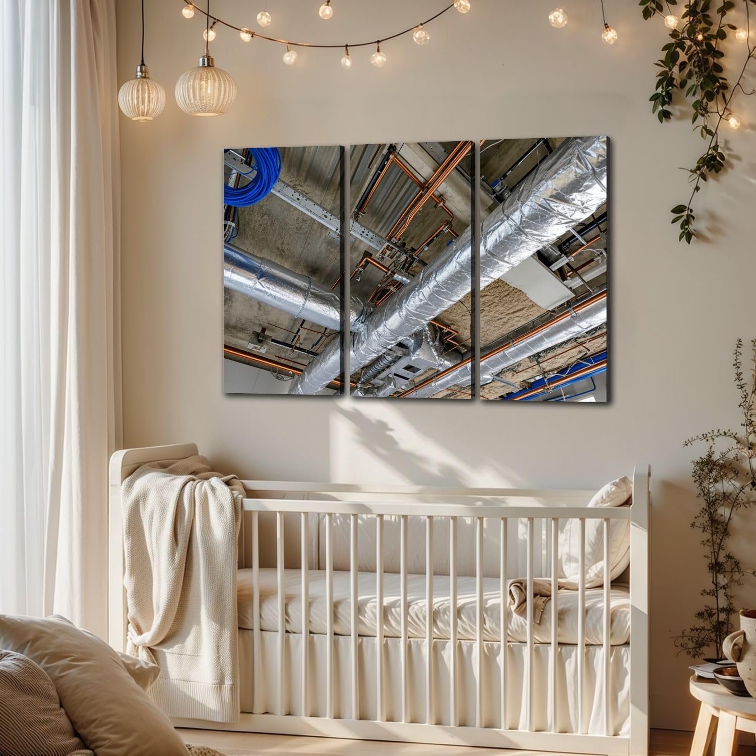 3 Piece Canvas Wall Art Ceiling HVAC Installation Nature Painting Framed Artwork for Living Room Bedroom Office Home Wall Decor 12x24inch x3pcs