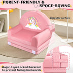Unicorn Kids Sofa Bed with Removable Washable Cover & Hook and Loop Backrest – Foldable Toddler Chair, Cozy Crystal Velvet Furniture for Playtime, Naps & Travel (Pink, Unicorn Design)