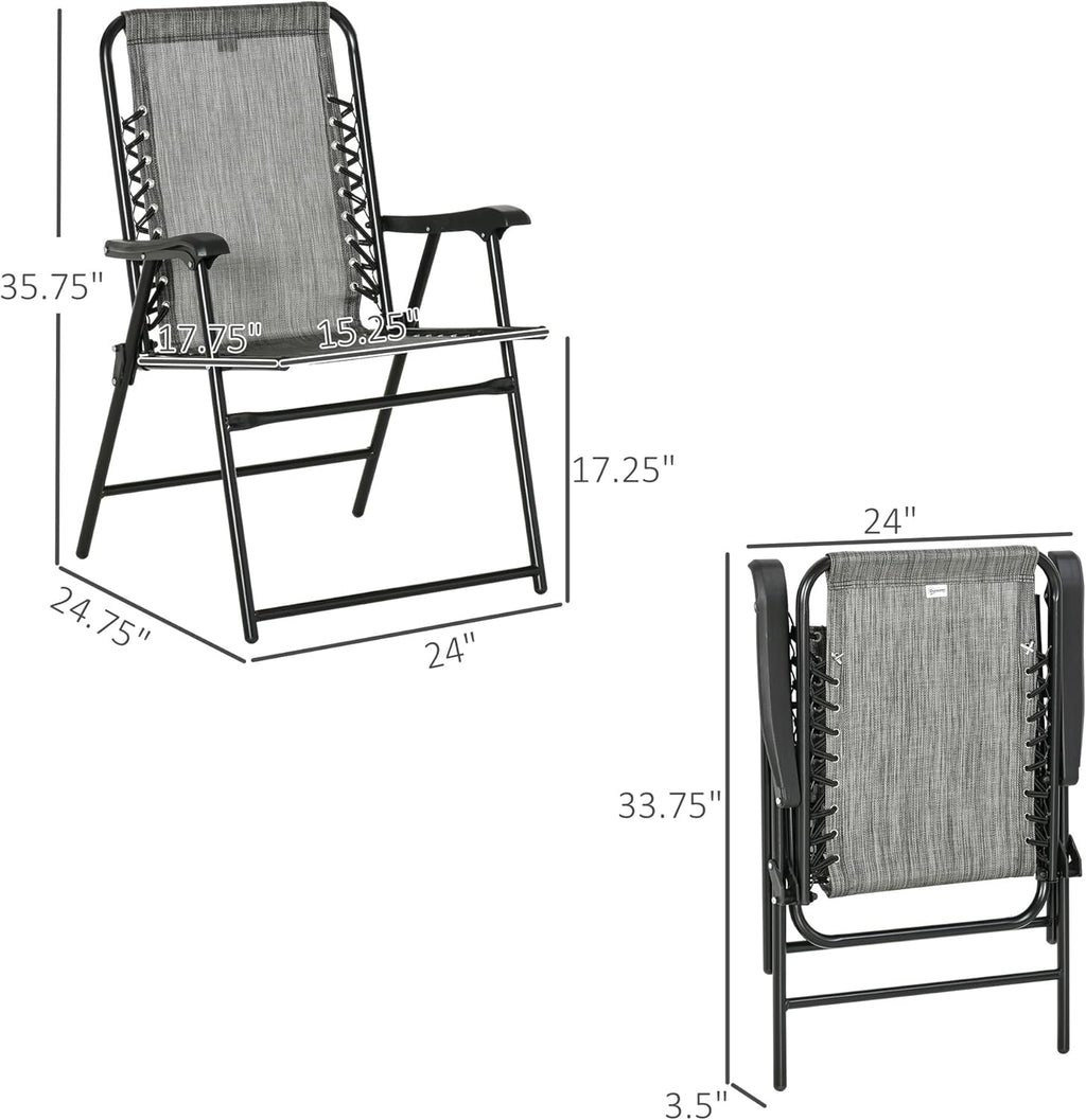 Set of 2 Patio Folding Chairs, Outdoor Bungee Sling Chairs w, Armrests, Portable Lawn Chairs for Camping, Garden, Pool, Beach, Backyard, Gray