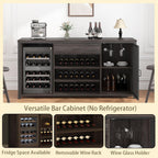 LVB Long Bar Cabinet with Fridge Space, Farmhouse Big Liquor Cabinet with Drawer Storage, Rustic Wood Metal Large Wine Cabinet with Rack, Modern Sideboard Buffet for Kitchen Dining Room, Gray, 70 Inch