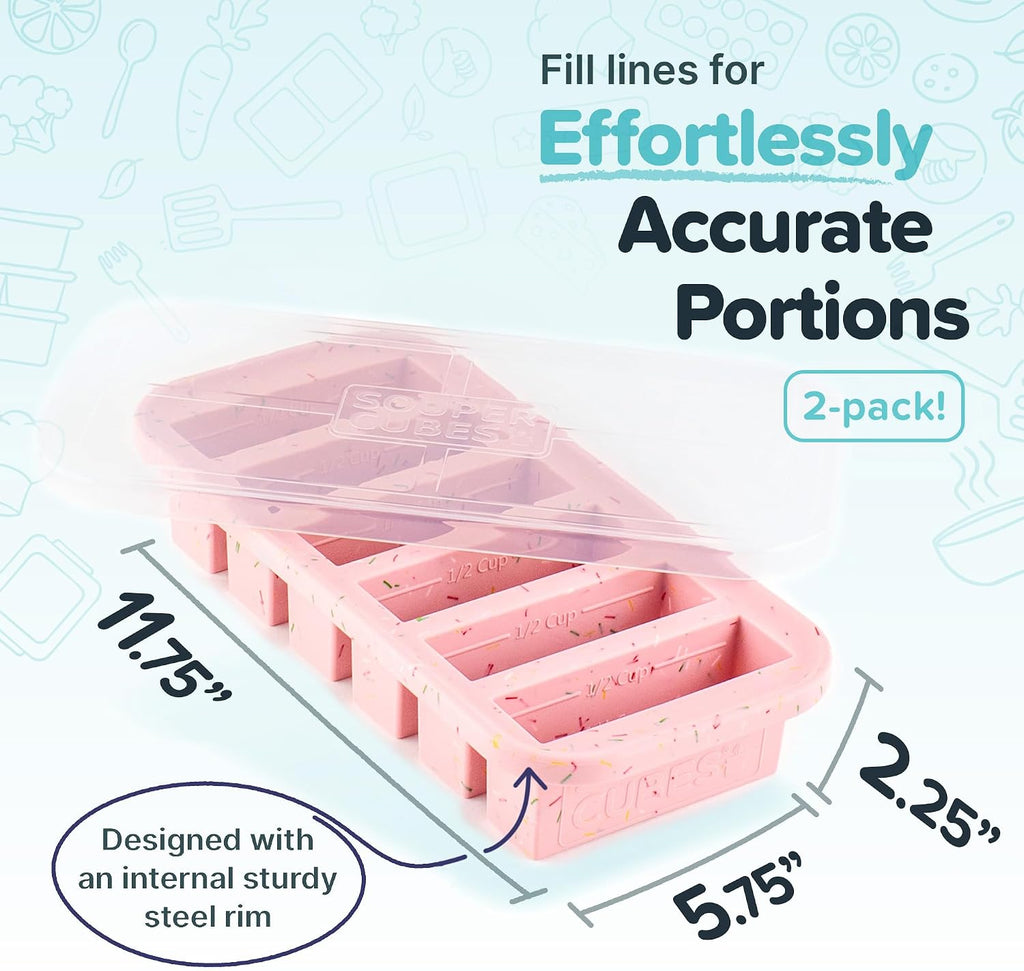 Souper Cubes 1/2 Cup Silicone Freezer Molds with Lids, Cotton Candy, 2-Pack | 100% Platinum-Cured Silicone Freezer Cubes, Oven & Microwave Safe, Perfect for Freezing Broth, Sauces, Sides and More