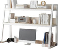 Desk Hutch with Ladder Bookshelf, White Desktop Organizer Shelf for Computer Desk, Dorm Room, Home Office – Large