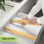 Fyvva Drawer Divider, Adjustable Bamboo Kitchen Drawer Organizer, Spring Loaded Drawer Organizer, Dresser Separators for Kitchen, Bathroom, Clothes, Office Desk Storage (Natural, 8 Pack Large)