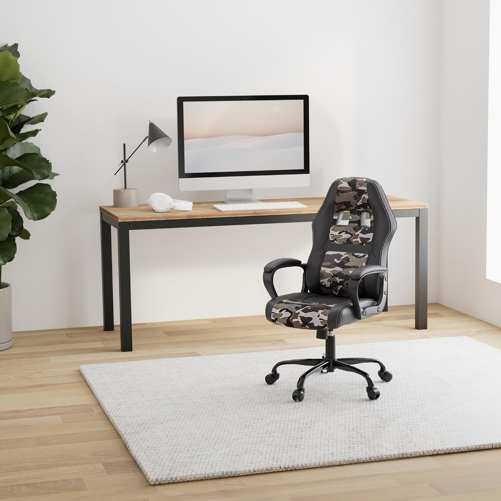Dkeli Gaming Chair PC Computer Chair Office Chair for Adult Teen Kids, Ergonomic PU Leather Gamer Chair with Lumbar Support High Back Adjustable Rolling Swivel Desk Chair, Camo