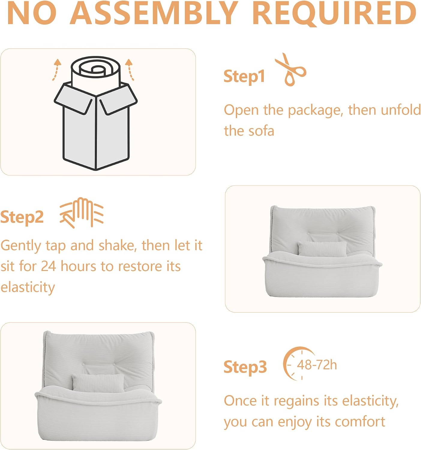 Bean Bag Chair for Adults, Single Lounge Chair with Lumbar Pillow, Comfy Floor Sofa with High-Resilience Foam, Lazy Accent Chair for Living Room, Bedroom, Apartment, Or Reading Corner, White