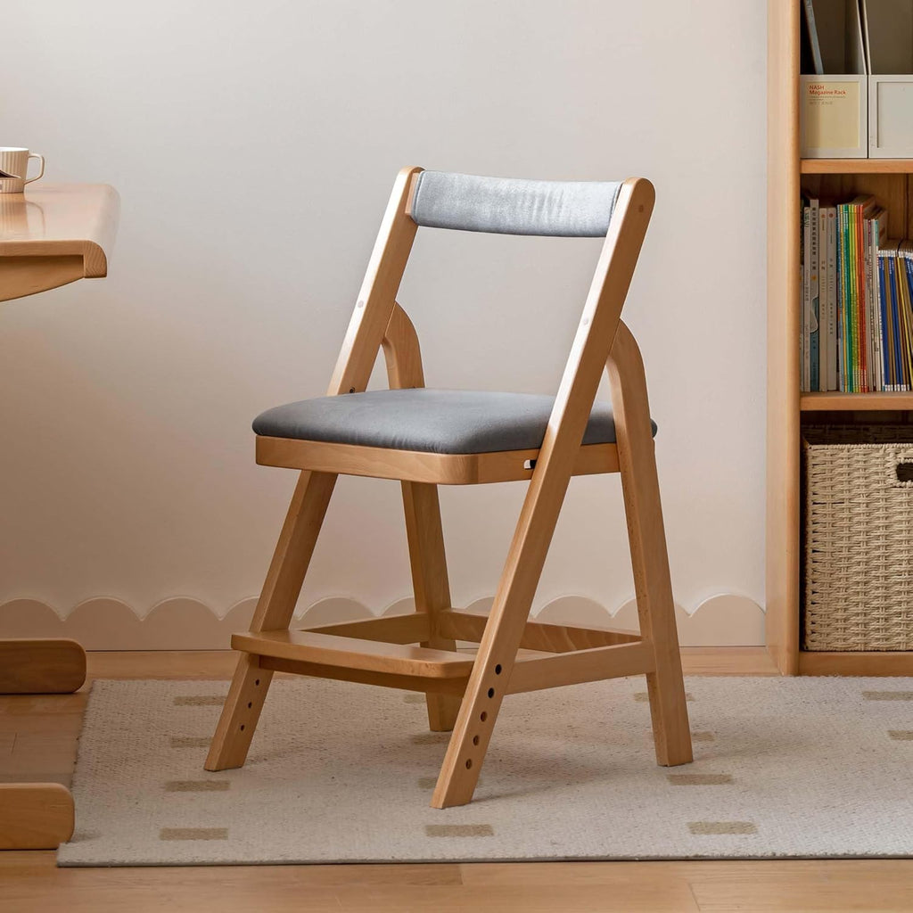 YESWOOD Solid Wood Kids Study Chair, Height Adjustable Chidren Student Chair with Removable Seat Cushion and Backrest, Wooden Chair for Home Office, Living Room, Bedroom, Study (Fabric Grey)