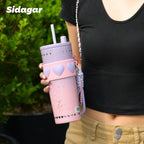 24 oz Stainless Steel Tumbler with Lid and Straw, Insulated Coffee Mug, Leak Proof, Portable Iced Travel Water Bottle, Reusable Thermal Coffee Cup Gift for Women, Purple