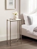 Kate and Laurel Aguilar Modern Glam Slim Side Table, 12 x 7 x 22, White Marble and Silver, Decorative Narrow End Table for Use as Skinny Bedroom Nightstand or Living Room Mini Table