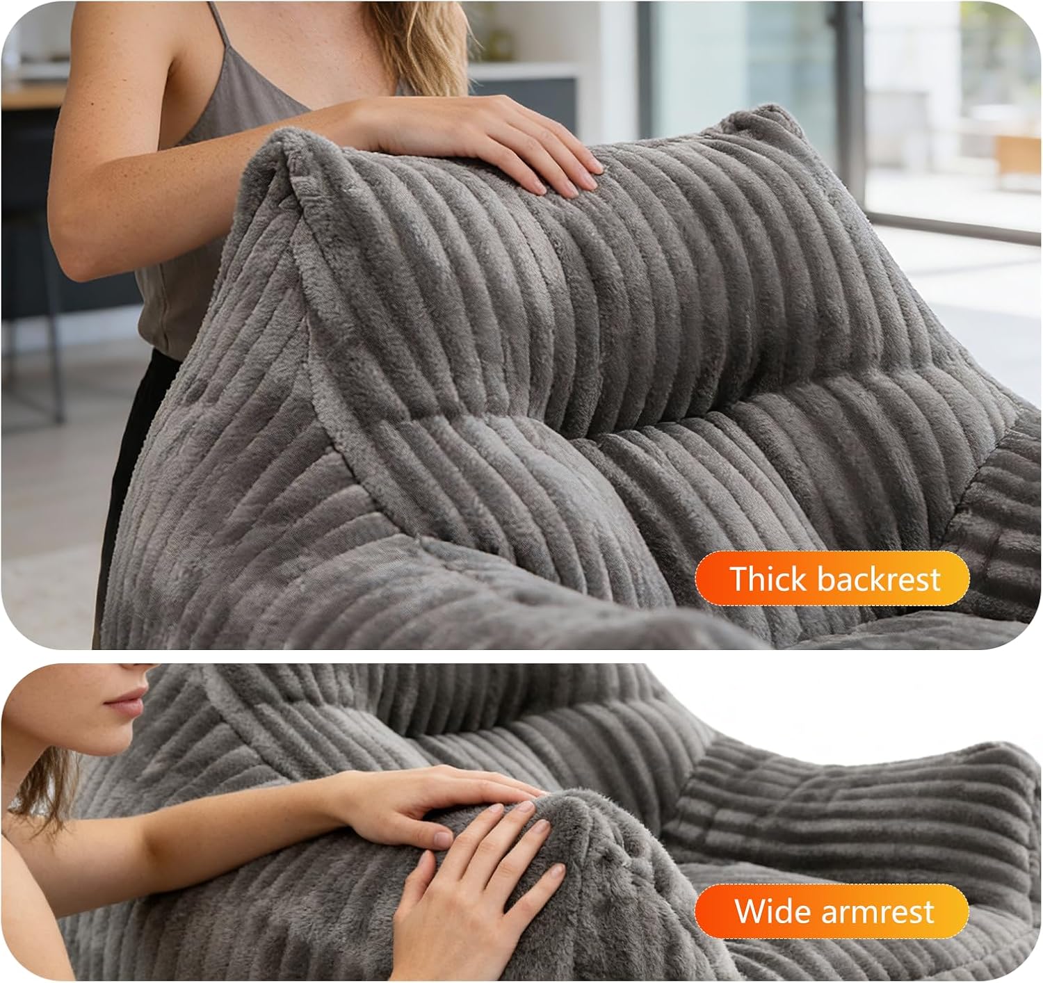 Bean Bag Chair for Adults, Oversized Memory Foam Bean Bag Chairs, Soft Corduroy Comfy Lounge Chair for Bedroom, Living Room & Reading Nook, Floor Chair Sofa