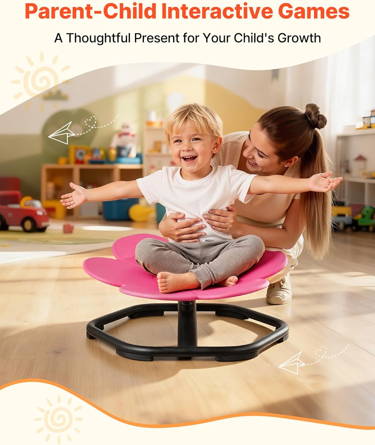 VEVOR Kids Swivel Chair, 220 lbs Capacity, Flower Shape Sensory Spinning Chair, Autistic Kids Sensory Toy Seat with Non-Slip Metal Base, Toddler Sit & Spin Seat for Coordination Balance Focus, Rose