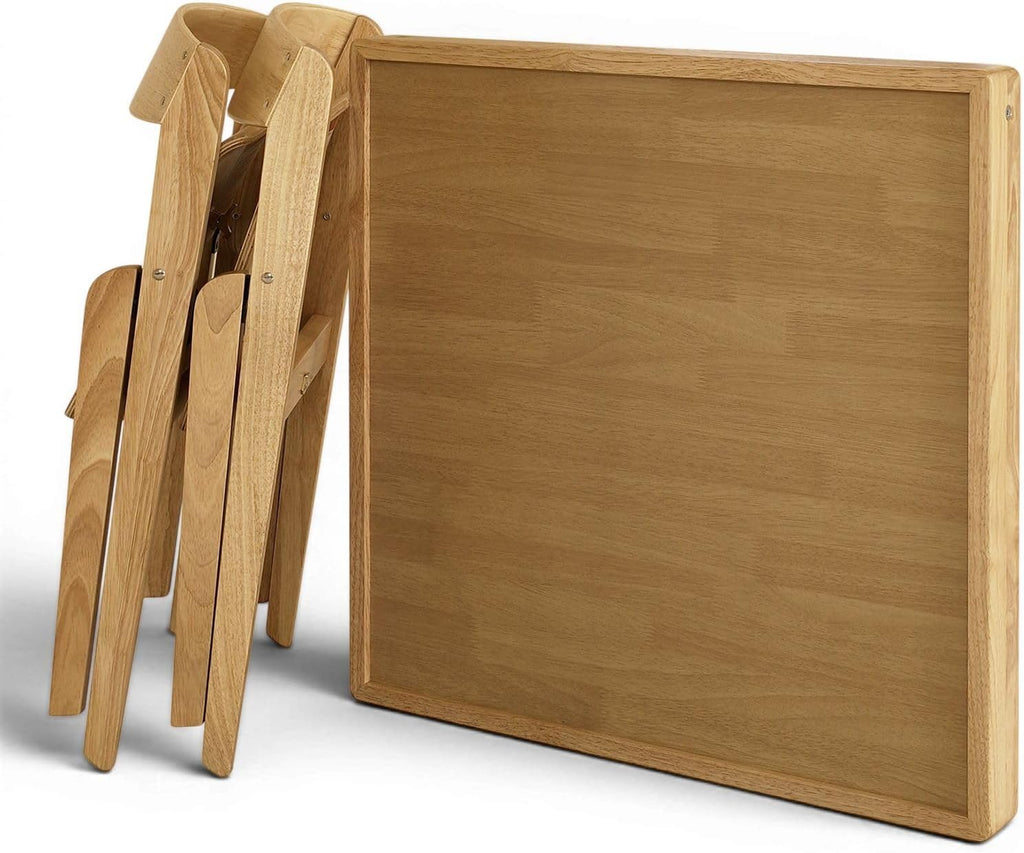 Stakmore Juvenile Children's Folding 3 Piece Natural Wooden Table and Chair Furniture Set with No Pinch Points for Kids Ages 3 and Up (3-Piece Set)