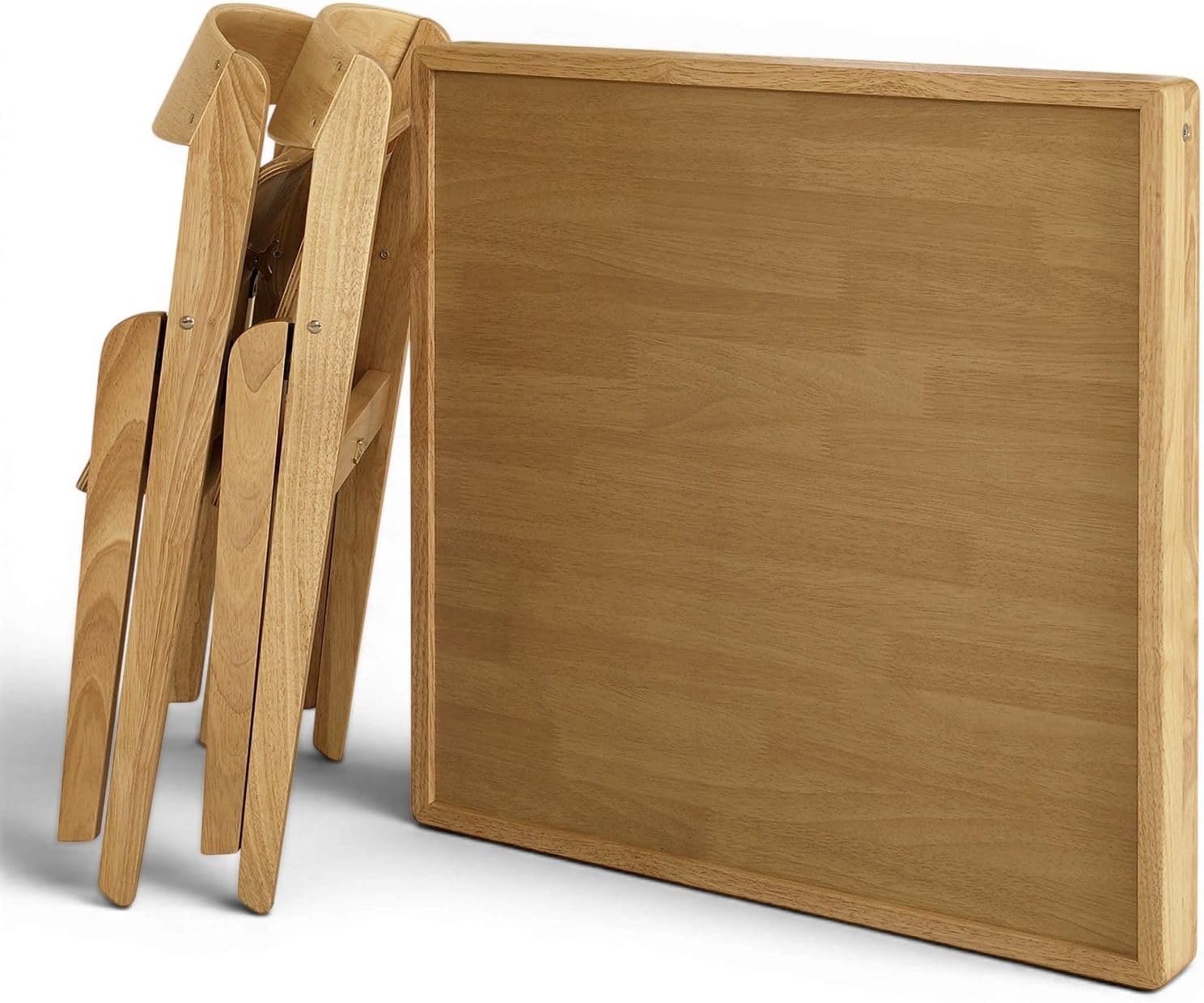 Stakmore Juvenile Children's Folding 3 Piece Natural Wooden Table and Chair Furniture Set with No Pinch Points for Kids Ages 3 and Up (3-Piece Set)