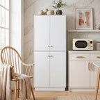 Garvee Kitchen Pantry Cabinet, 68'' Pantry Storage Cabinet with 4 Doors and 4 Adjustable Shelves, Wooden Freestanding Cupboard for Kitchen, Dining Room and Living Room and Bedroom, White