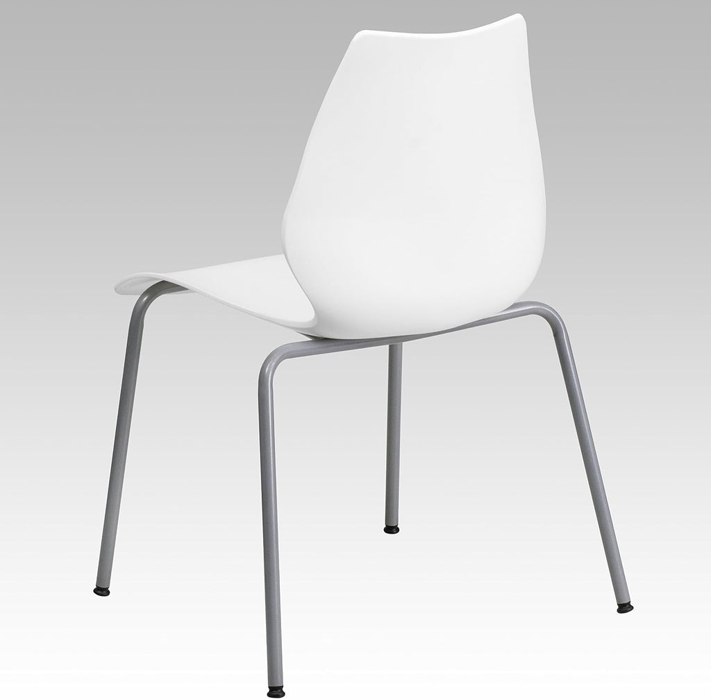 Flash Furniture Hercules Series Modern Plastic Stacking Event/Waiting Room Chairs, Ergonomic Lobby Chairs with Contoured Seats, Set of 5, White/Silver