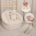 Mini Toddler Chair Comfy - 17.3'' Compact Kids Couch with Carry Handle, Soft Teddy Plush Toddle Chair, Washable Cover & Sturdy Design for Nursery & Playroom - White