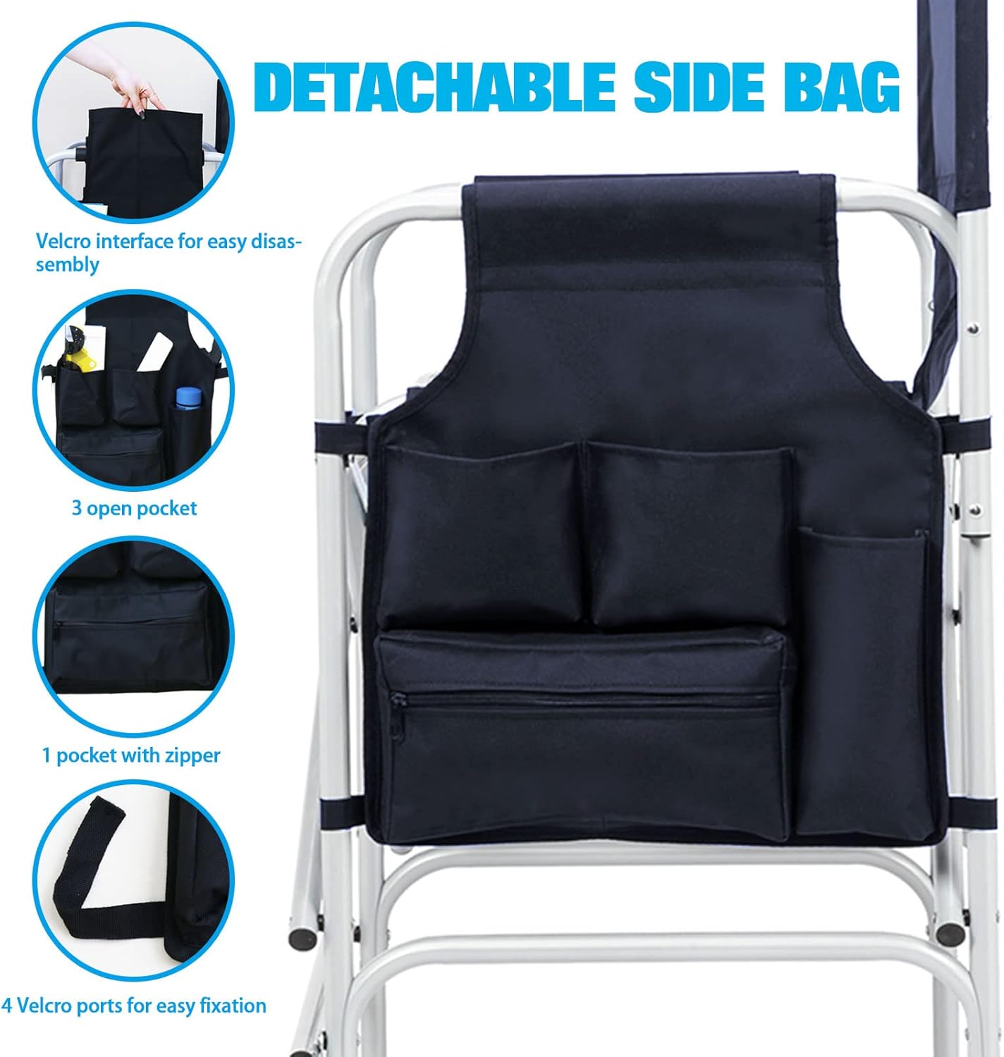 AQNIEGEP Makeup Chair for Makeup Artist 41" Tall Folding Directors Chair Makeup Artist Chair for Clients Directors Chair with Side Table Cup Holder Footrest Bags 400 lbs Load
