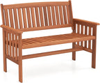 Tangkula Outdoor Wood Garden Bench, 2-Person Patio Park Bench with Backrest, Armrests and Slatted Seat, Outside Loveseat Furniture for Front Porch, Balcony, Deck and Yard