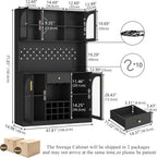 72'' Tall Kitchen Pantry Storage Cabinet with Led Light - Black Pantry Cabinet with Storage Drawers & Pegboard, Kitchen Hutches Cabinets with Wine Racks & Glass Door, Wine Bar Cabinet for Living Room