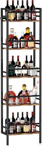 Homeiju 5-Tier Freestanding Wine Rack, 60 Bottles Wine Racks for Wall Mounted, Wines Bottle Holder Display Shelf with Fences, Liquor Storage for Kitchen, Dining Room, Bar (Rustic Brown)
