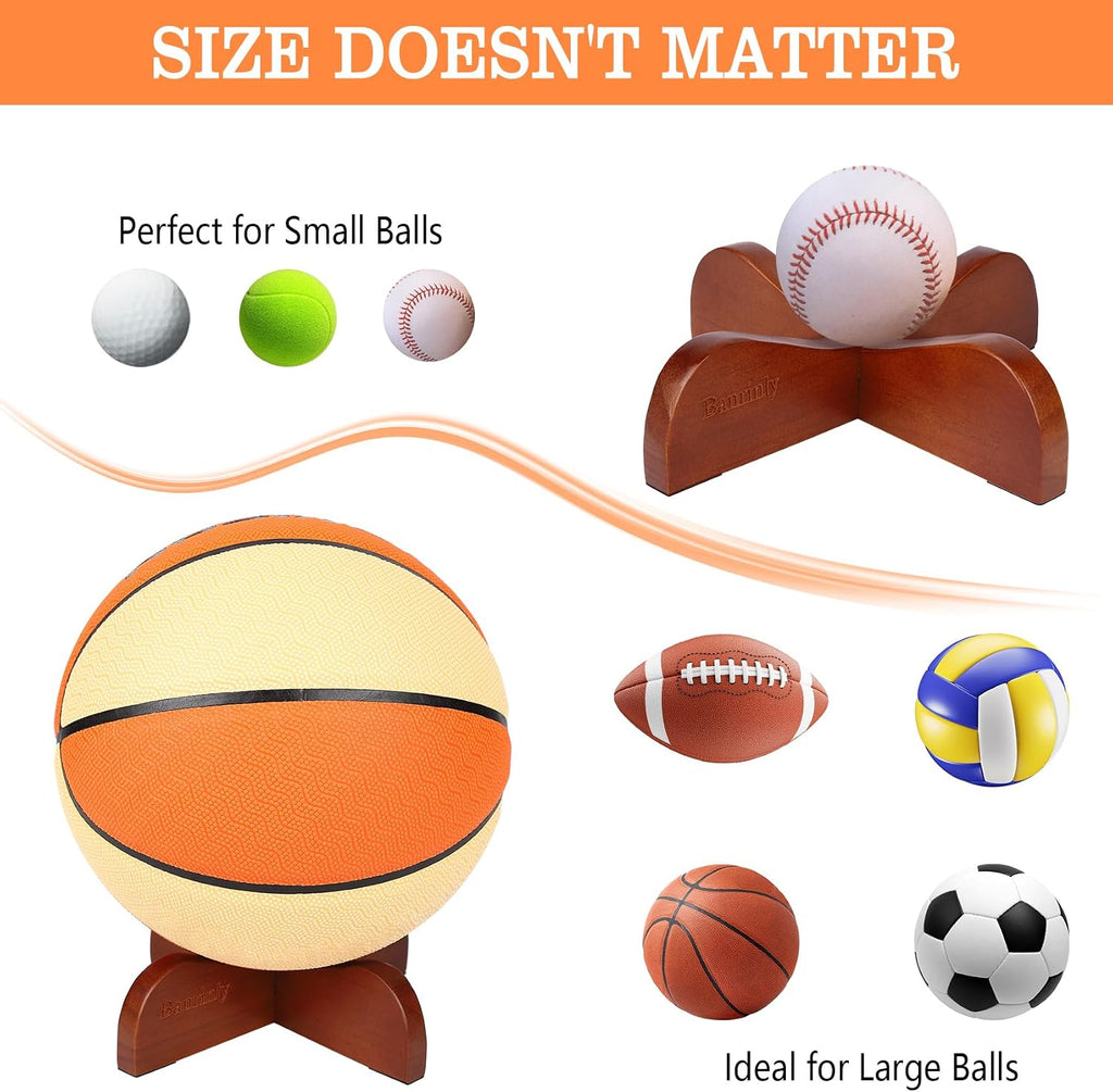 2-Pack Wooden Ball Display Stand - Solid Wood Sports Ball Holder for Football, Basketball, Rugby, Soccer, Volleyball Memorabilia - Premium Ball Display Case Base