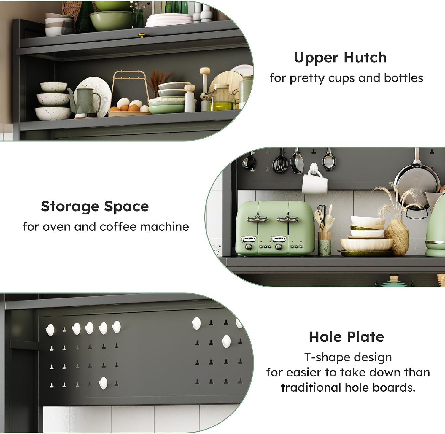 65'' Kitchen Pantry Storage Cabinet with Microwave Oven Countertop, 3 Doors, 4 Layers, Versatile Storage for Kitchen, Living Room, Dining Room