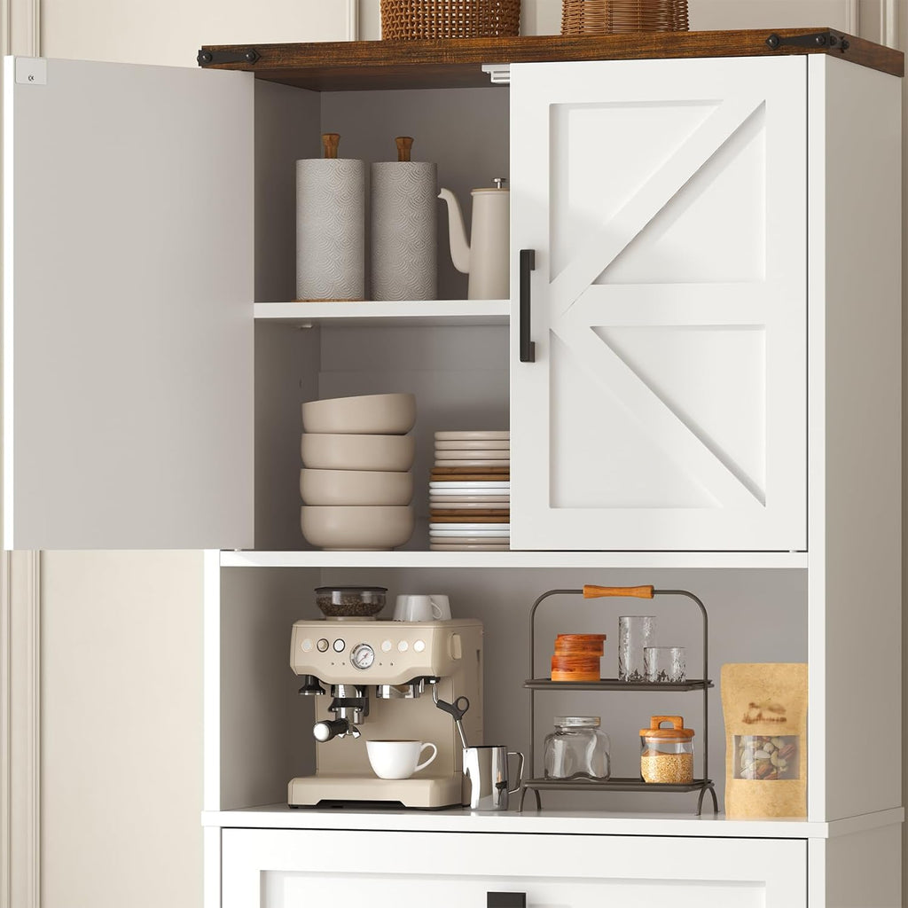 67" Tall Farmhouse Pantry Cabinet with Drawer,Small Storage Cabinet for Kitchen Bathroom Dining Room Kitchen (White, 11.8" D x 23.6" W x 67" H)