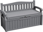 JUMMICO 80 Gallon Resin Outdoor Storage Bench with Cushion, Large Deck Box with Armrest, Lockable&Waterproof for Garden, Home, Patio, Pools (Grey, 80 Gallon)