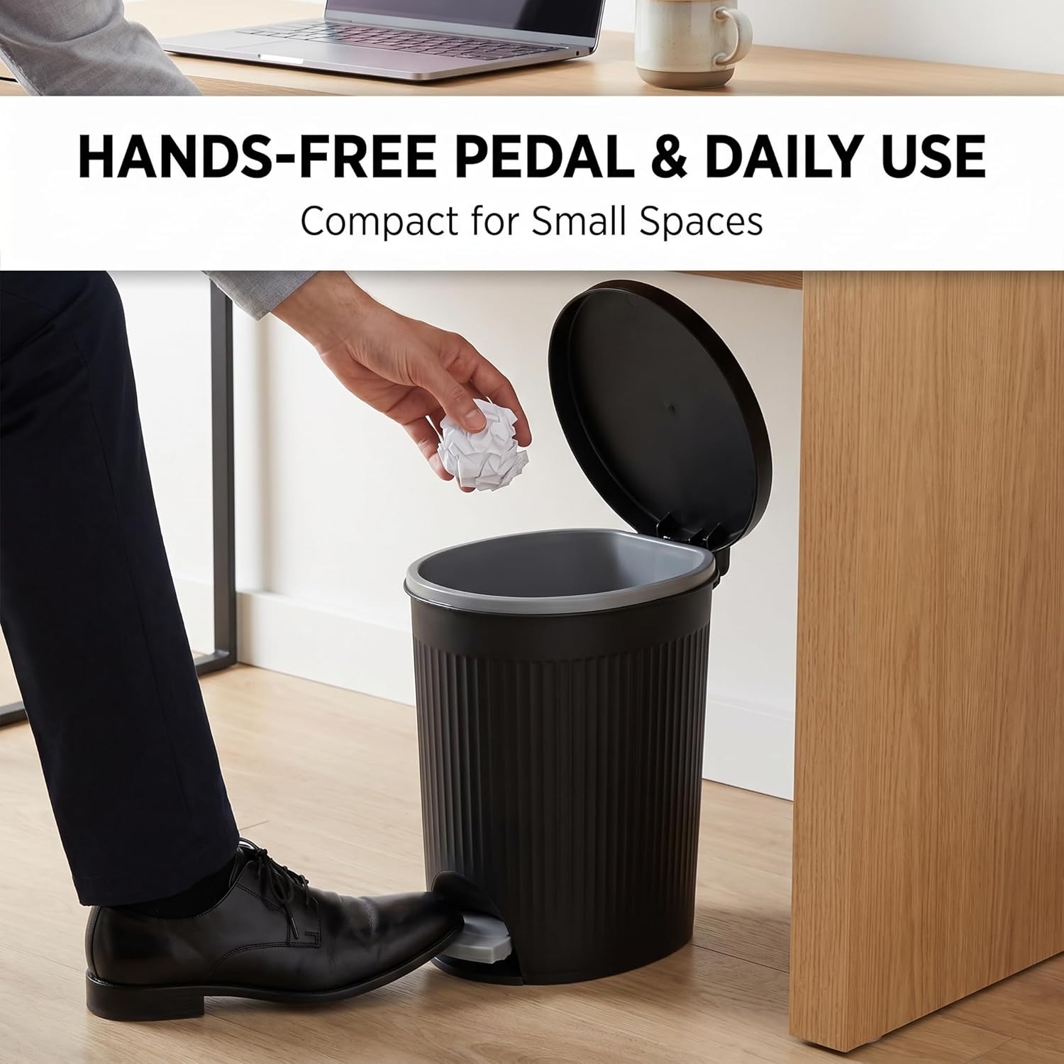 Bathroom Trash Can, 2.6 Gallon Small Garbage Can with Lid & Step Pedal, Slim Wastebasket with Removable Inner Bucket, Modern Trash Bin for Bedroom, Toilet, Office, Living Room