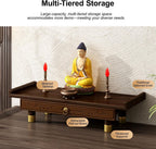 Meditation Altar Table, Personal Meditation Altar Cabinet, Small Puja Table, Tea Japanese, Altar Table with Storage & Drawers Prayer Shrine Desk(66 * 26cm/26 * 10.2in)