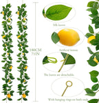 2Pcs Artificial Lemon Vine Garland with Fruits, 12FT Lifelike Yellow Lemon Vines, Faux Greenery for Wedding Home Wall Decor, Indoor Outdoor Hanging Kitchen Bathroom Party DIY