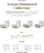 Furniture of America Zayen Glam 22-inch Metal Side Table with Tempered Glass Tabletop and Curved Base, Hammered Stainless Steel Frame for Bedroom, Living Room, Home Office, Gold