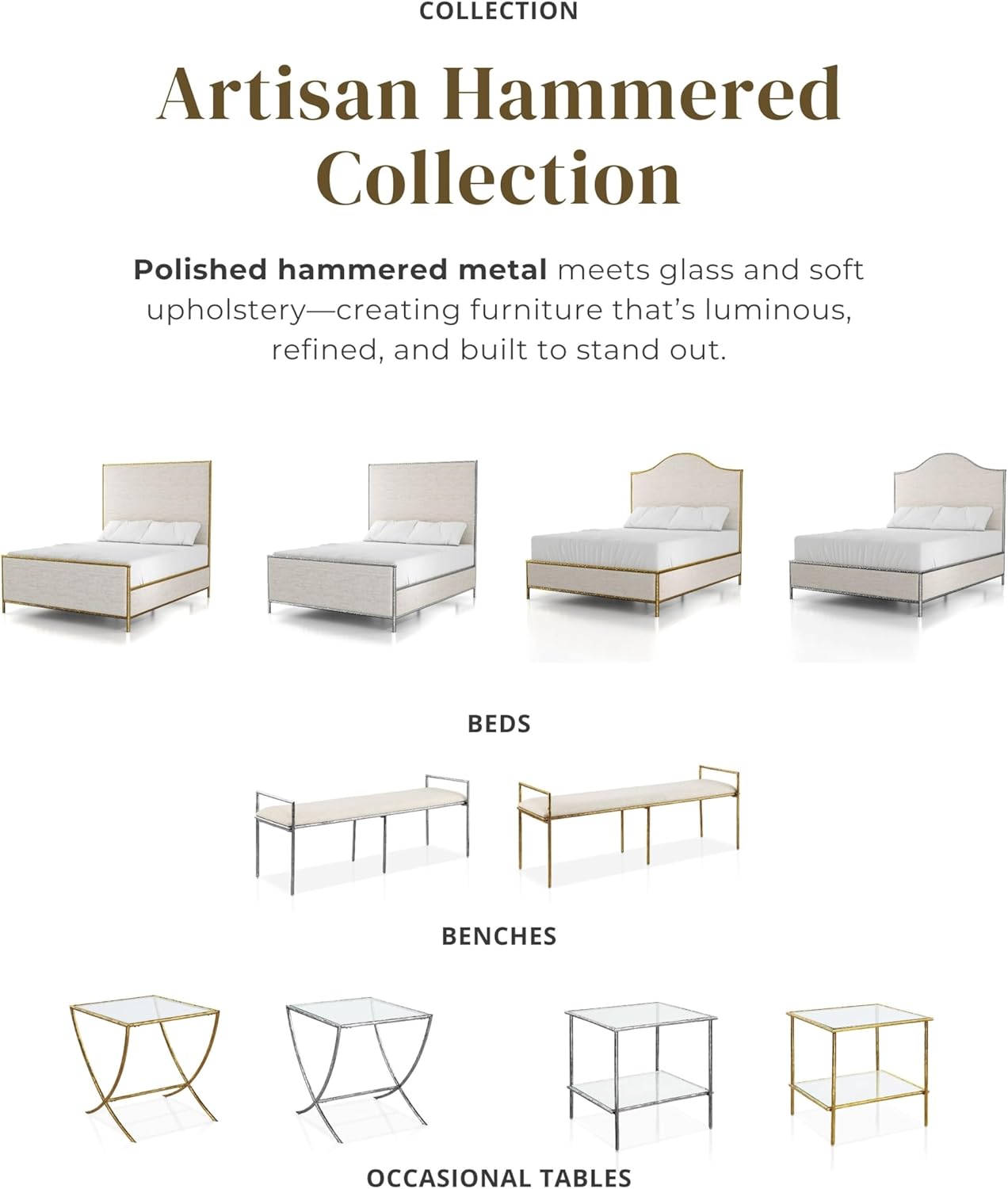 Furniture of America Zayen Glam 22-inch Metal Side Table with Tempered Glass Tabletop and Curved Base, Hammered Stainless Steel Frame for Bedroom, Living Room, Home Office, Gold