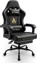 Symino Gaming Chair with Footrest, Linkage Armrests & 10cm Thick Seat, PU Leather Ergonomic Computer Chair, 150° Recline Office Chair, Black