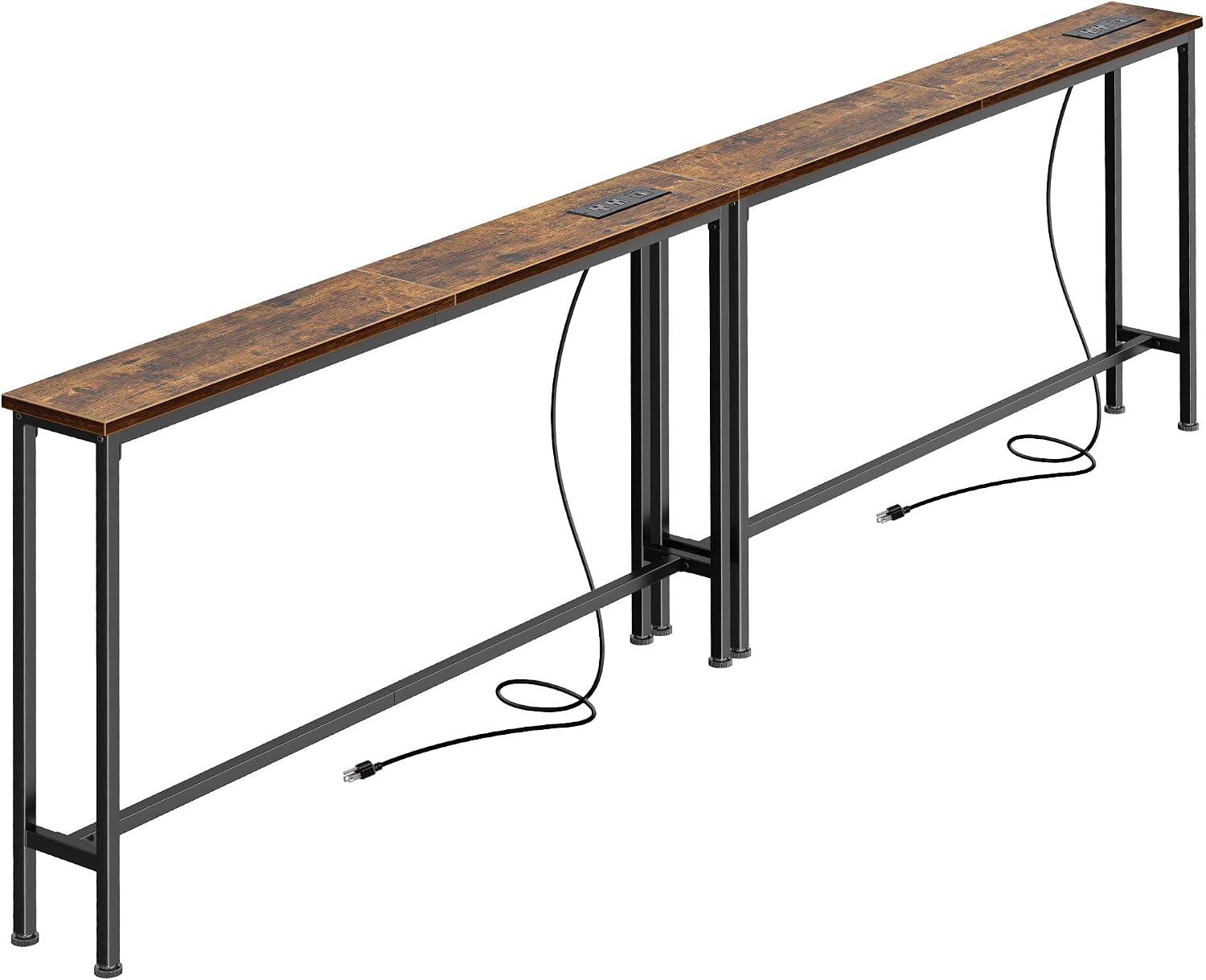 SUPERJARE 86.6 inch Narrow Console Table with Outlet, Sofa Tables, Behind Couch Table, Long Entryway Tables with Charging Station, for Living Room, Rustic Brown