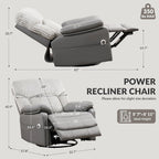 GRAINELL Power Recliner Chair with Massage and Heat, Electric Recliner Nursery Rocking Chairs, USB, Gliding & 270° Swivel Recliner, for Living Room Nursery Chair, Grey