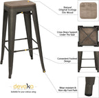 Devoko Metal Bar Stool 30'' Indoor Outdoor Stackable Barstools Modern Industrial Square Wood Top Bar Stools Set of 4 (30 inch, Gun)