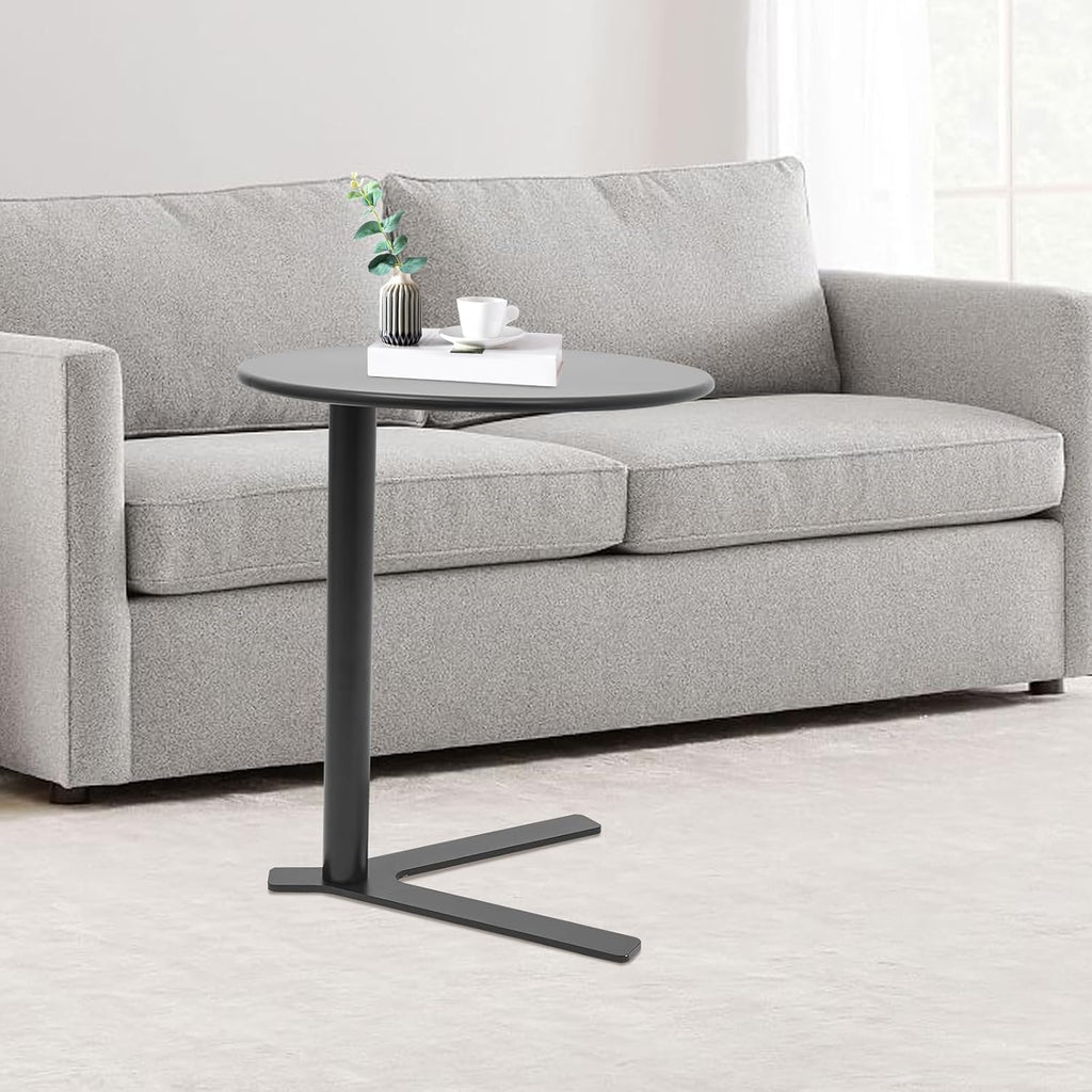 C Shaped End Table, Space Saving Round Sofa Side Tables Couch Table w/ Y-shaped Base, TV Tray Table, Eating Drinking Coffee Table Laptop Desk for Home Living Room Office Bedroom Study Room (Black)