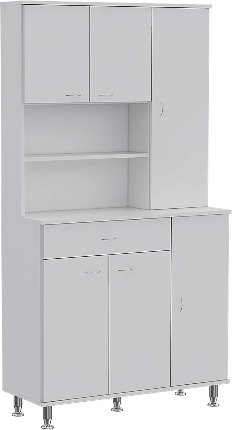 90 Kitchen Pantry Cabinet,Two Open Shelves,One Drawer,Multiple Cabinets,for Kitchen,Dining Room,White,35.4 * 13.7 * 66.5