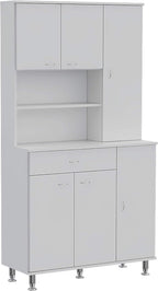 Kitchen Pantry Cabinet: Two Open Shelves & One Drawer Storage - Modern White Wood Cabinet for Small Space Kitchen Organization & Apartment Storage Solutions